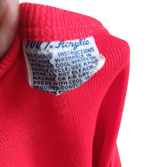 Womens T-shirt Medium 1970's Vintage Red Long Sleeve Glam Top Acrylic Crew Neck - Picture 5 of 5